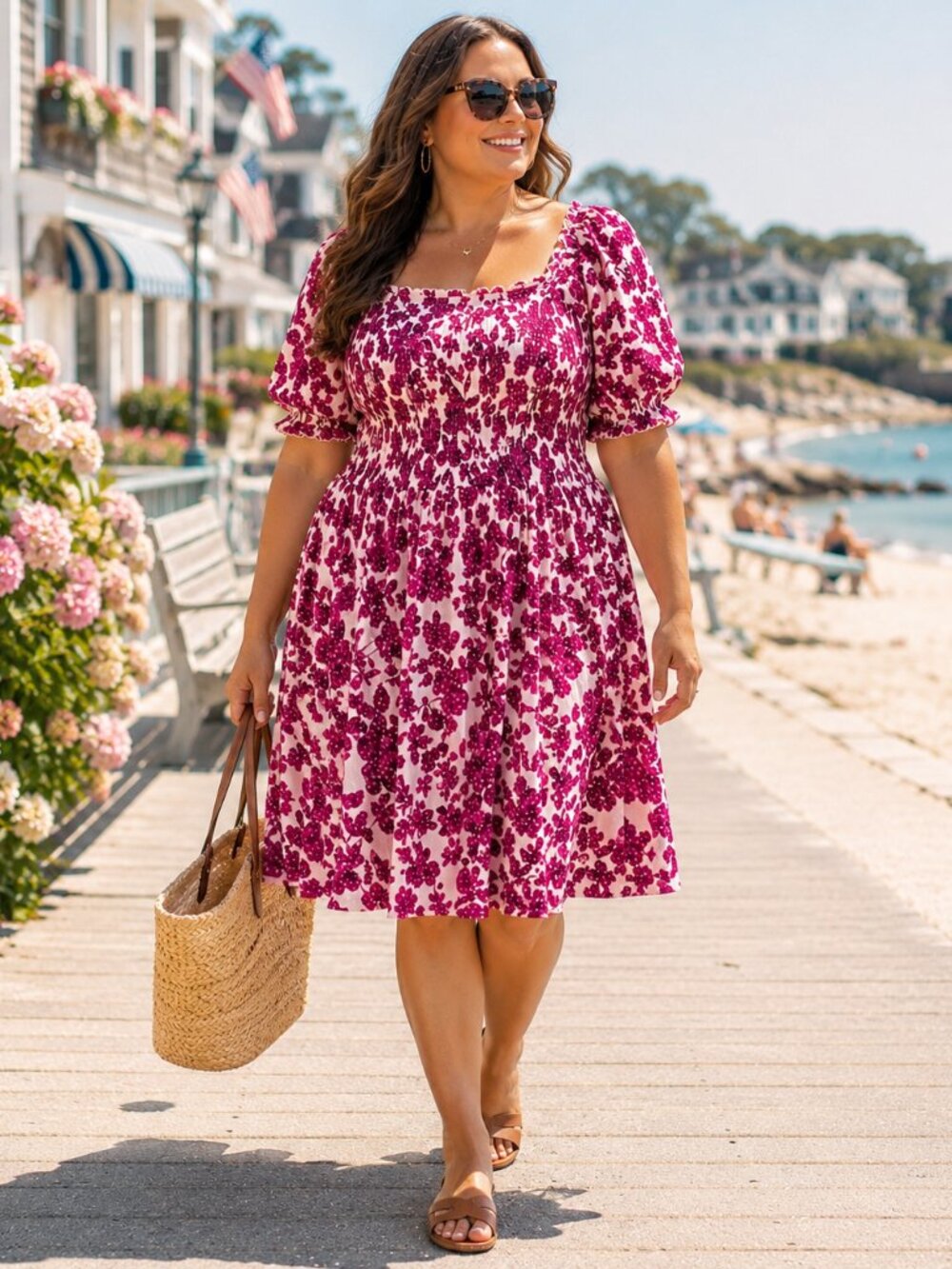 Old Navy Smocked Floral Puff-Sleeve Dress - Tiered Pockets & Off-Shoulder, XXL